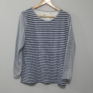 KITE shirt Organic Cotton Top Navy and White Striped Long Sleeve Womens Size 12